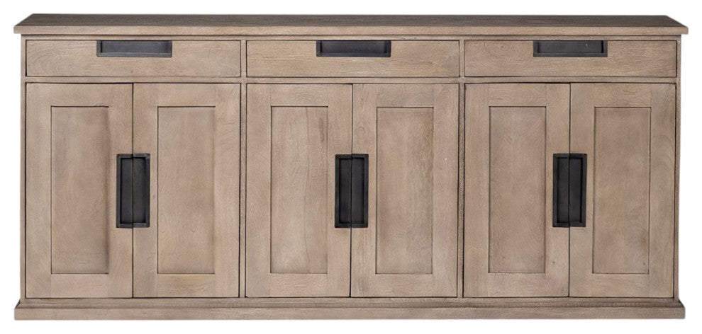 82" Brown Solid Wood 3-Drawer Sideboard With 6-Doors