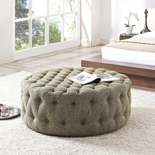 Modern Oatmeal Amour Upholstered Fabric Ottoman