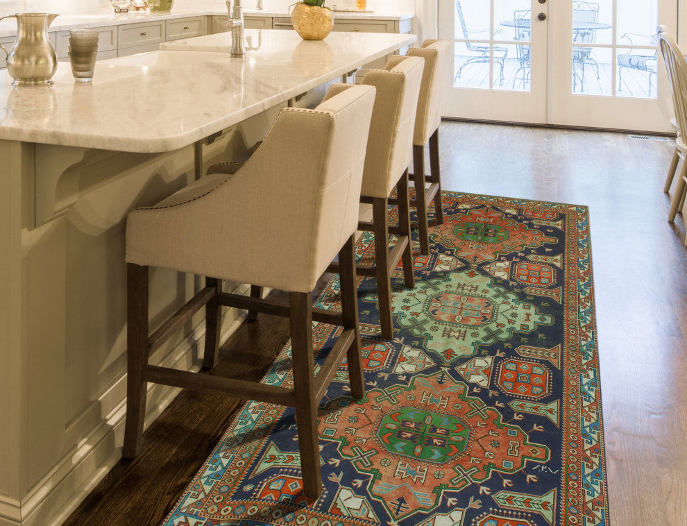 Semi-Antique Celica Rust/Navy Rug, 4'10x9'5