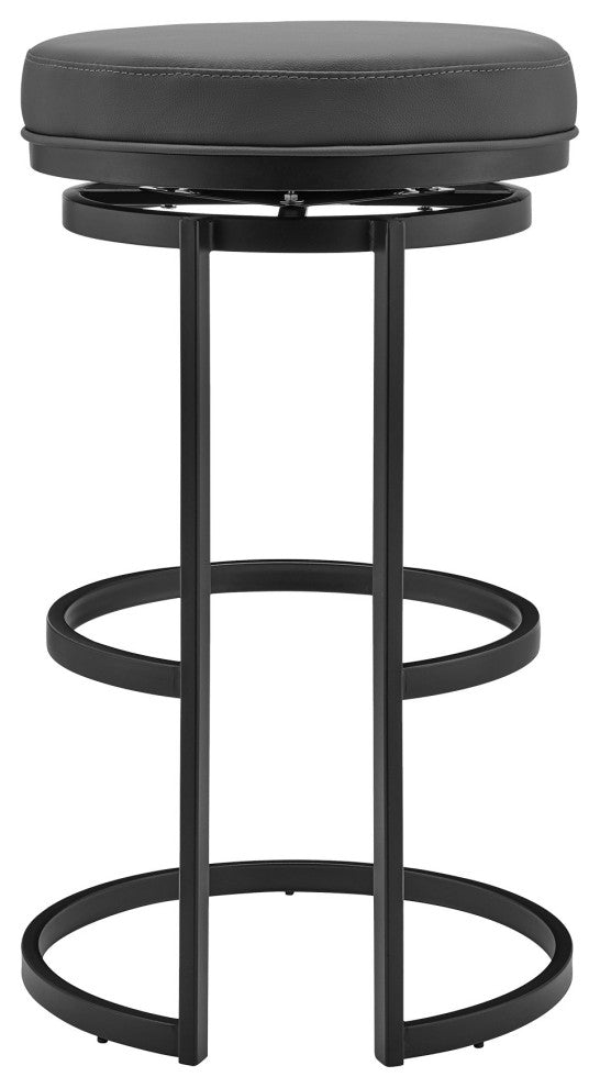 Benzara BM245976 Vander 26" Gray Faux Leather and Black Metal Swivel Bar Stool