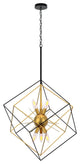 6 Light Modern Sputnik Chandelier Adjustable Black and Gold Cage Pendant Lamp