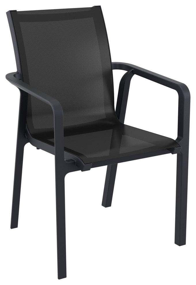 Pacific 11-Piece Dining Set, Table and Arm Chairs, Black Frame/Black Sling