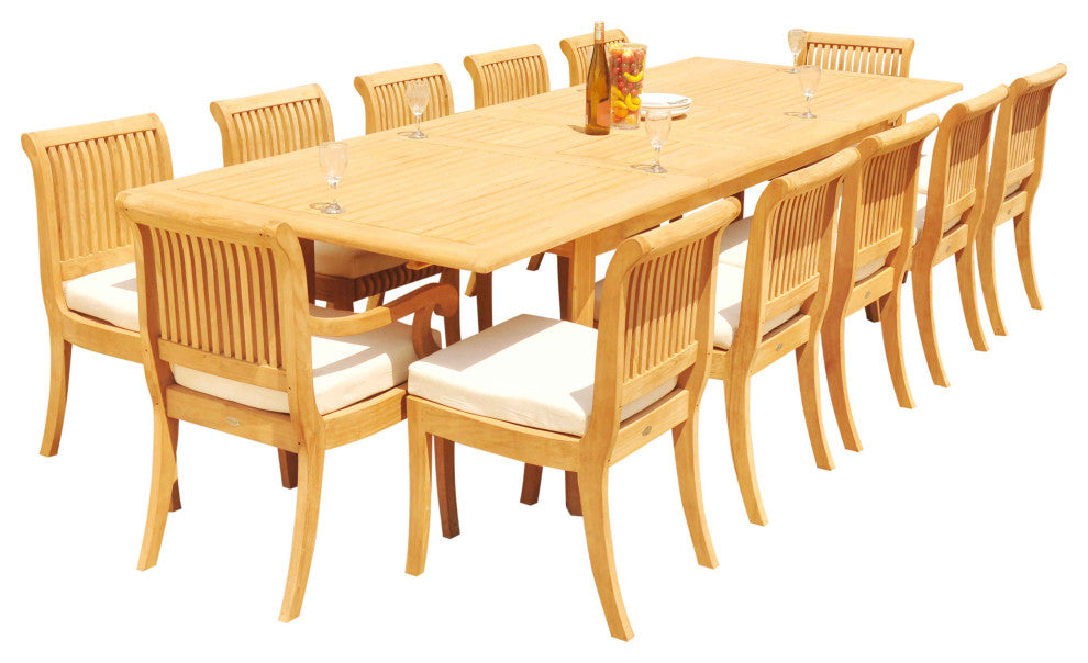 13-Piece Outdoor Teak Dining Set: 117" Extension Rectangle Table, 12 Giva Chairs