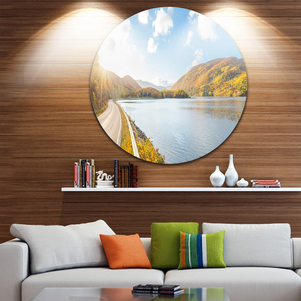 Stunning Autumn Mountains Canada, Landscape Round Metal Wall Art, 36"