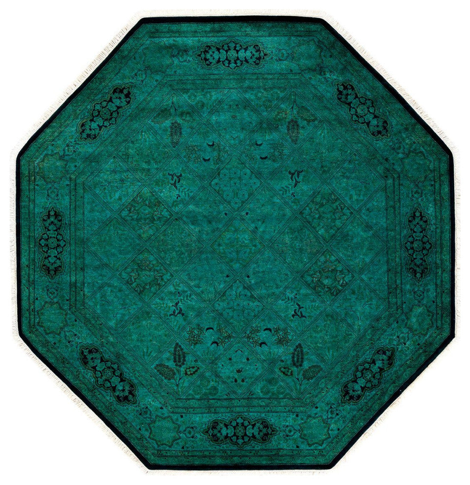 Fine Vibrance, One-of-a-Kind Hand-Knotted Area Rug Green, 6'1"x6'1"