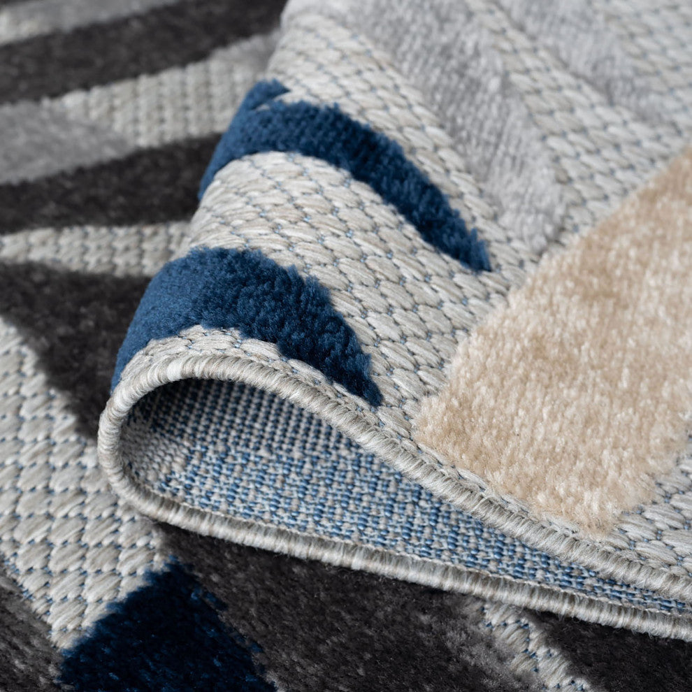 Oaks Modern Floral Area Rug, Blue & Gray, 5'3" Round