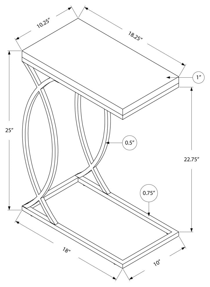 HomeRoots 18.25" x 10.25" x 25" Grey Mdf Laminate Metal Accent Table
