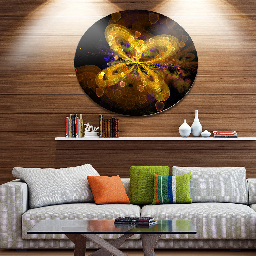 Fractal Yellow Butterfly Pattern, Floral Round Wall Art, 11"
