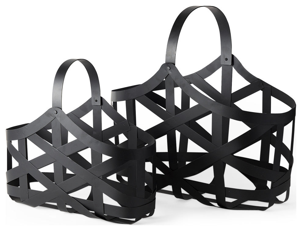 Tyrell Matte Black Metal Decorative Baskets (Set of 2)
