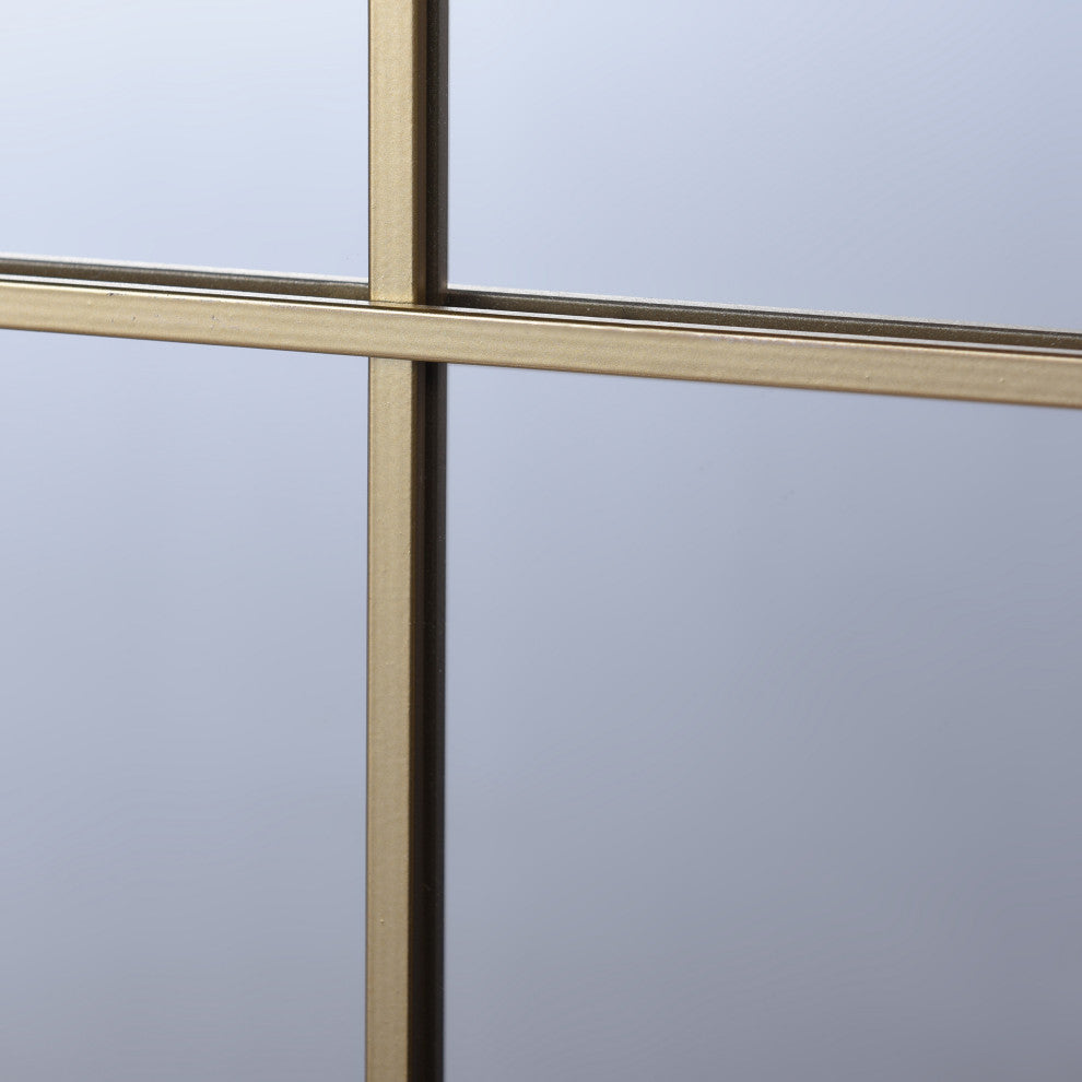 Iuka Farmhouse - Metal Window Pane Wall Mirror - Bright Gold Finish