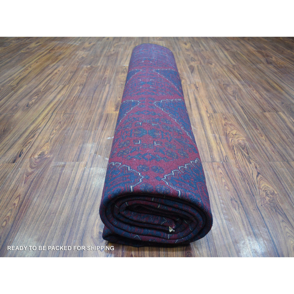 Deep and Saturated Red Soft Wool Hand Knotted Afghan Khamyab Rug, 9'10"x13'0"