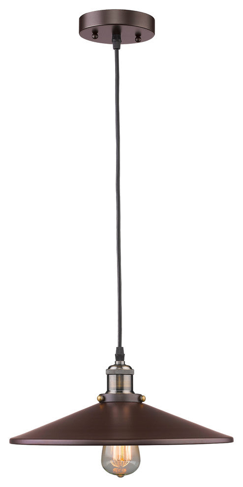 Ironclad  1-Light Rubbed Bronze Ceiling Mini Pendant 14" Shade