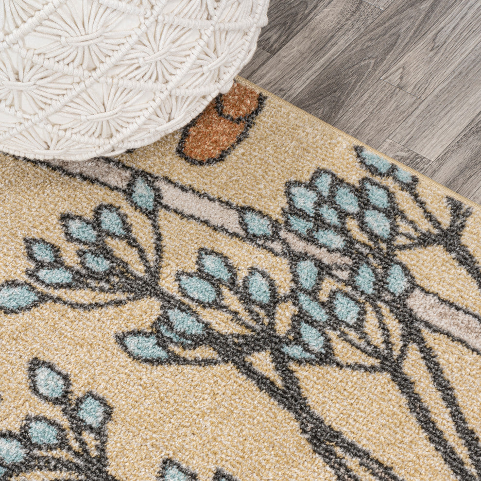 Dizi Modern Botanical Wildflower Area Rug, Yellow/Ivory/Red, 4x6