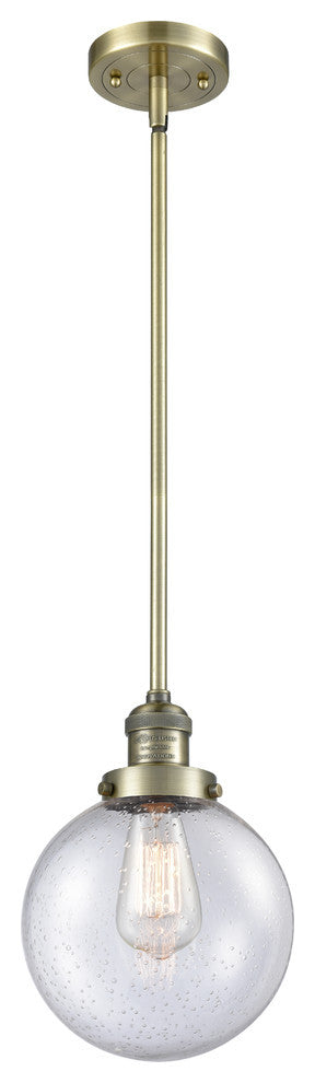 Beacon LED Mini Pendant, Antique Brass, Glass: Seedy