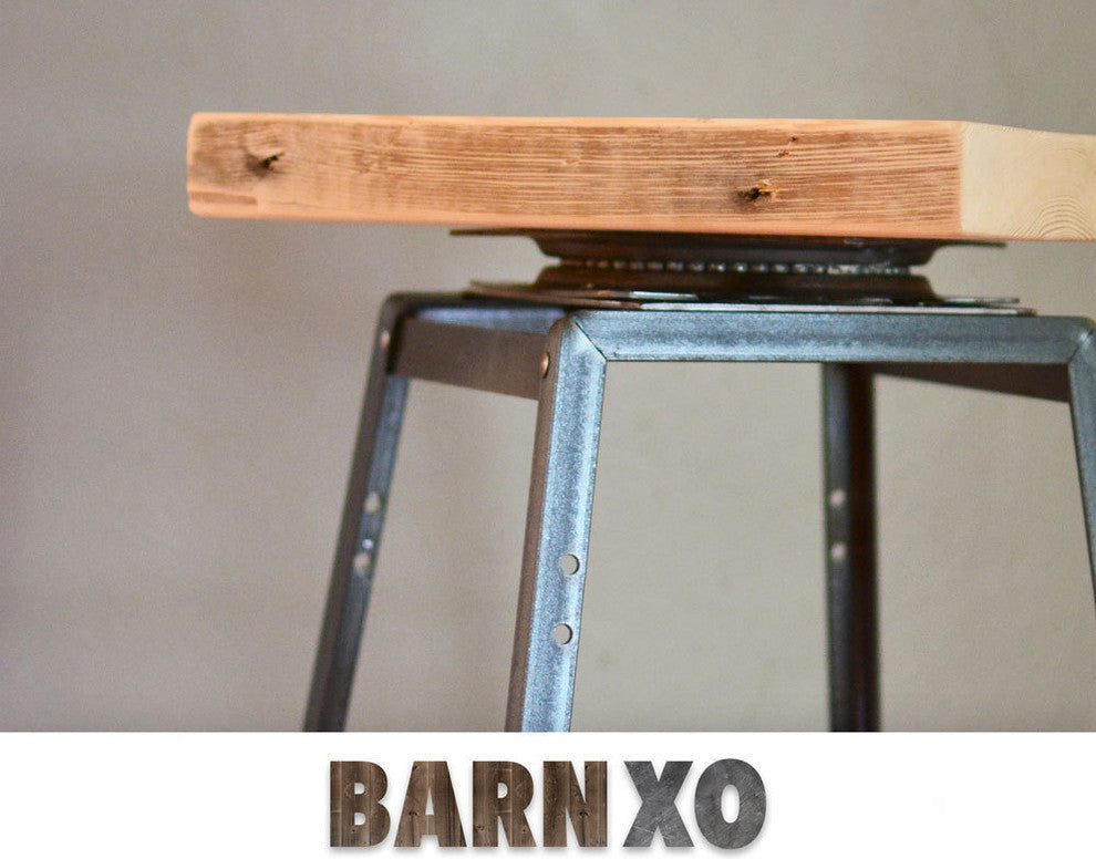 Reclaimed Barn Wood And Steel Swivel Stool 30x16x16, Scorched