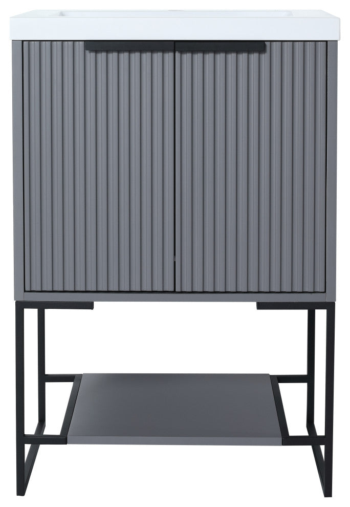 Plywood Freestanding Bathroom Vanity Set with White Ceramic Sink , Rock Grey, 24