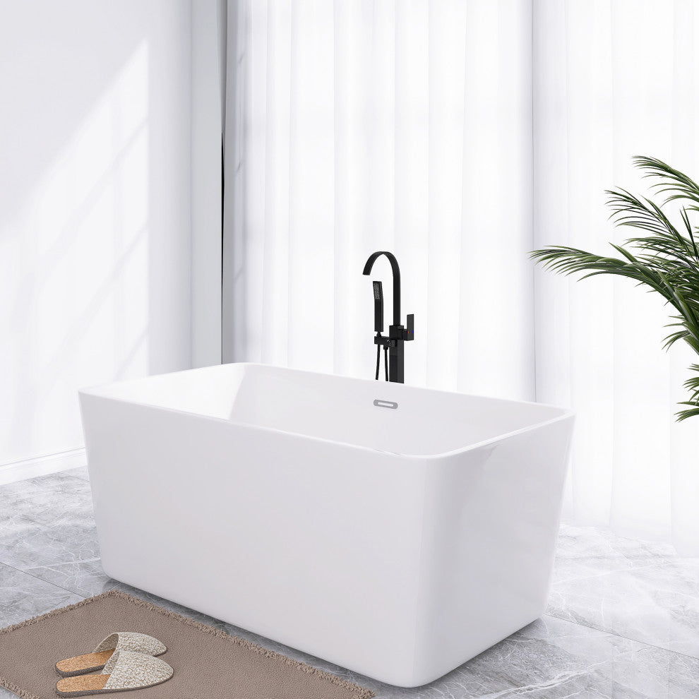 67 in. Acrylic Rectangular Flatbottom Freestanding Soaking Bathtub in White