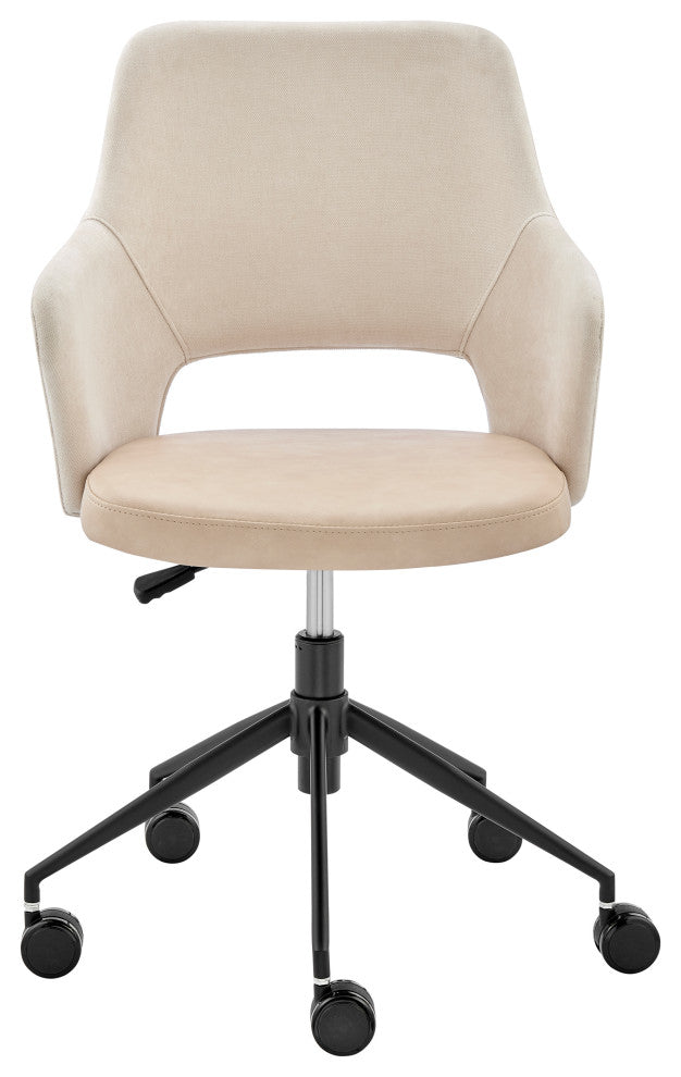 Darcie Office Chair, Light Beige Fabric, Beige Leatherette and Black Base
