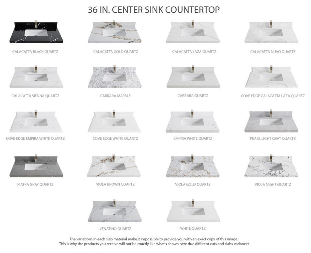 Nashville 36" Left Offset Bath Vanity, White 2" Calacatta Nuvo