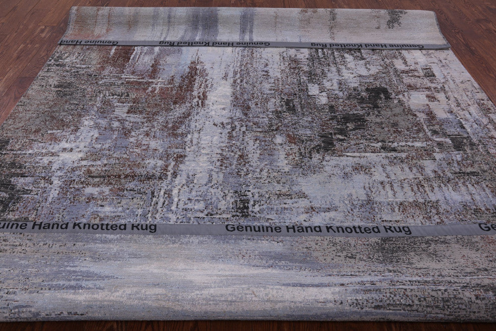 Hand Knotted Wool and Silk Abstract Rug 8' 0" X 10' 2" Q8554