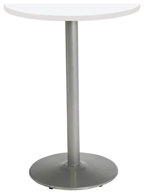 KFI Mode 36" Round Top Breakroom Table White Round Silver Base Bistro Height