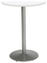 KFI Mode 36" Round Top Breakroom Table White Round Silver Base Bistro Height