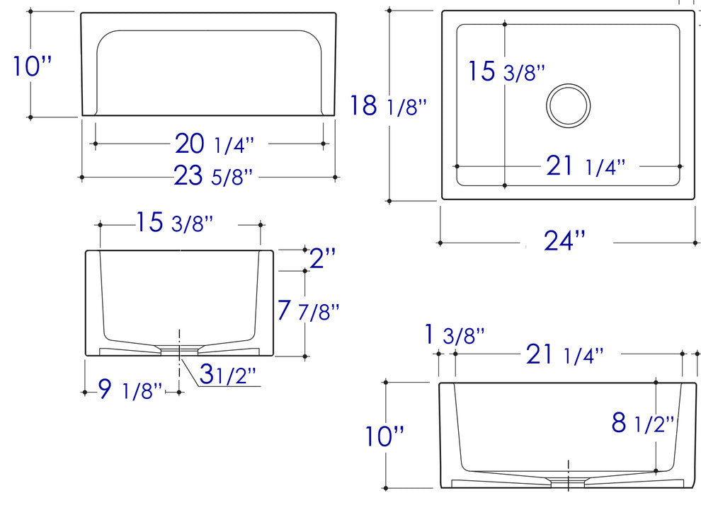 Ab2418Arch-W 24" White Arched Apron Thick Wall Fireclay Single Bowl Farm Sink