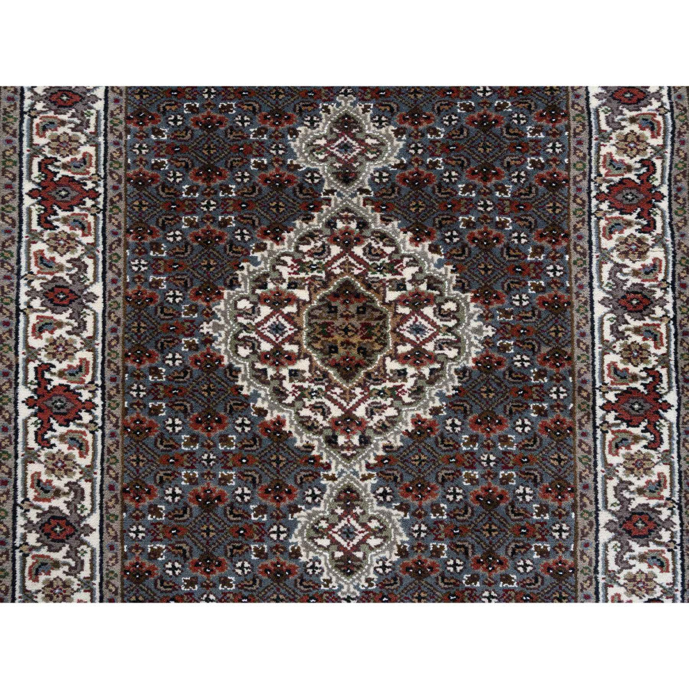 Light Gray Hand Knotted Tabriz Mahi Wool and Silk Runner Oriental Rug 2'6"x26'1"