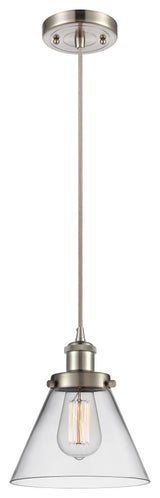 Large Cone 1-Light Mini Pendant, Brushed Satin Nickel, Clear