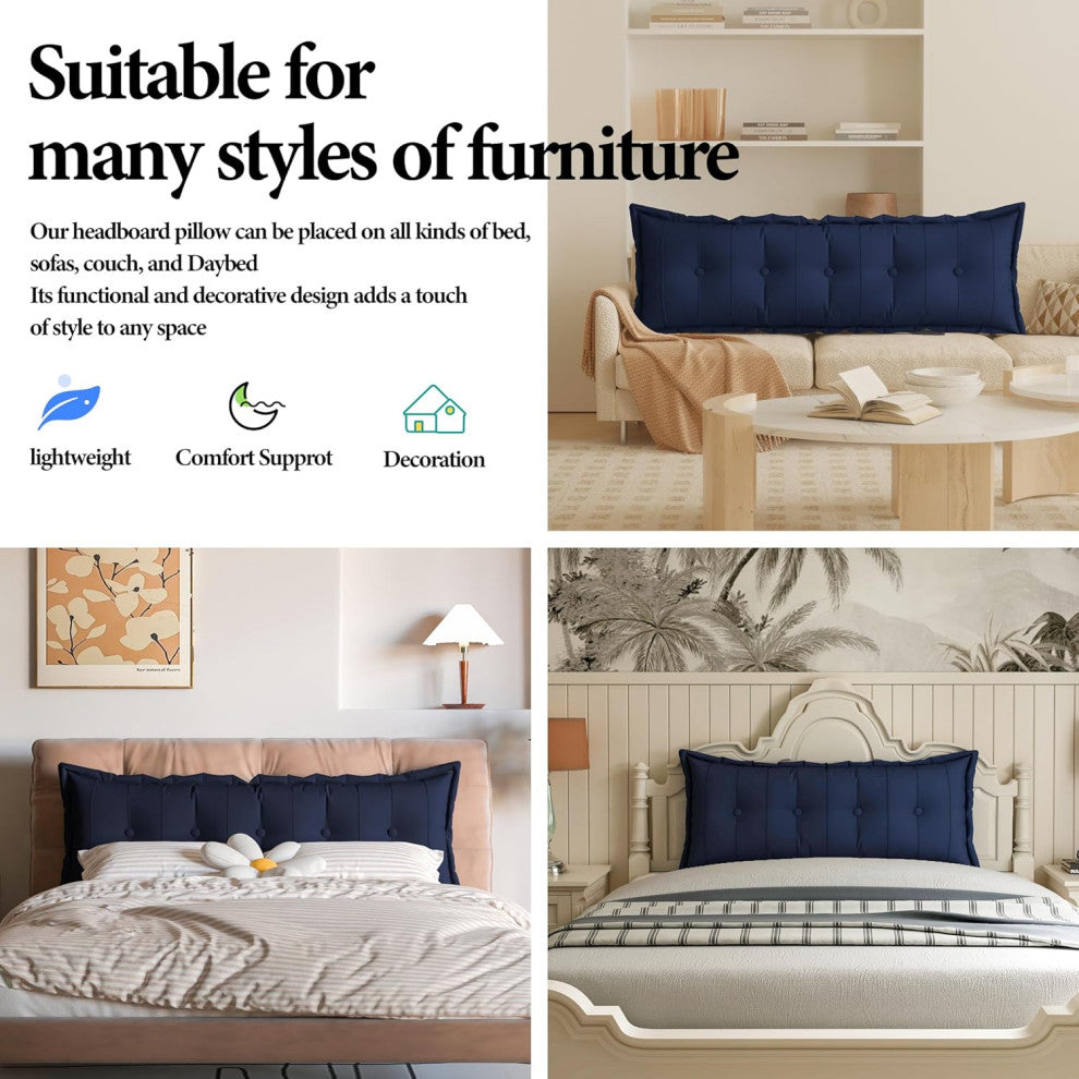 Button Tufted Body Positioning Pillow Headboard Cushion Dark Blue, 54x20x3 Inches