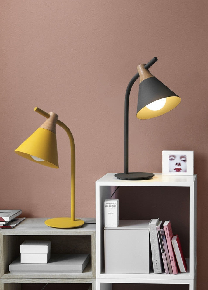 Modern simple iron wood desk lamp for study, bedroom, parlor, bookstore, hotel, Y