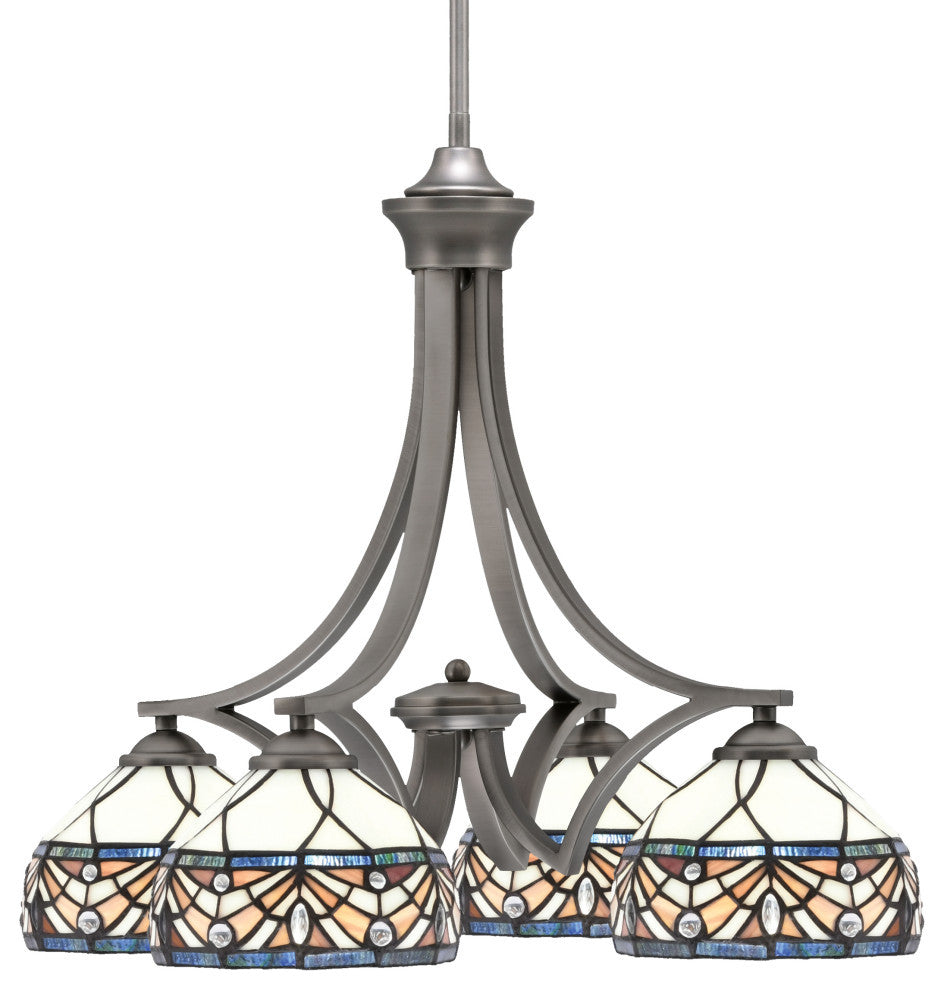 Zilo Downlight, 4 Light, Chandelier, Graphite Finish, 7" Royal Merlot Art Glass