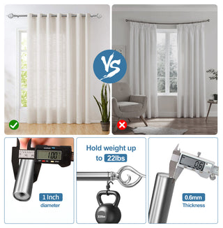 1" Flame Drapery Curtain Rod, Brushed Steel, 84"-120"