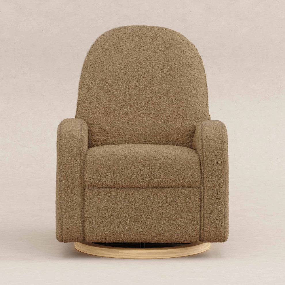 Nami Electronic Recliner and Swivel Glider Recliner, Boucle With USB port, Cortado Shearling With Light Wood Base