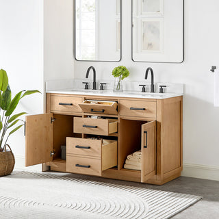Gavino Vanity with Grain White Composite Stone Top, Light Brown/Matte Black, 54", No Mirror