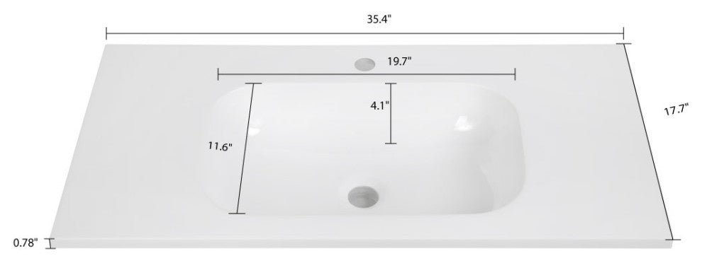 35" Solid Surface Resin Streamline K-1601-35 Vanity Top