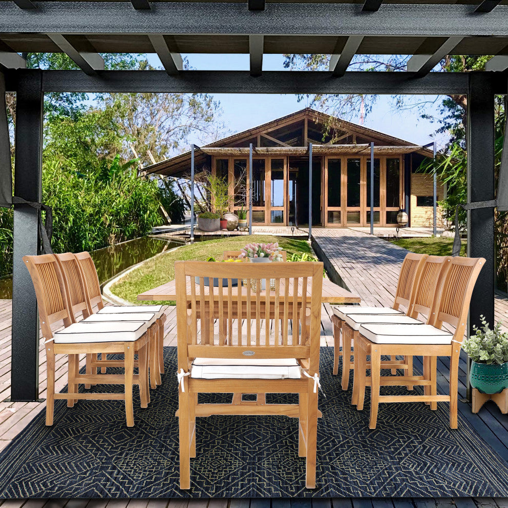 9 Piece Teak Wood Castle Patio Dining Set with Rectangular Extension Table