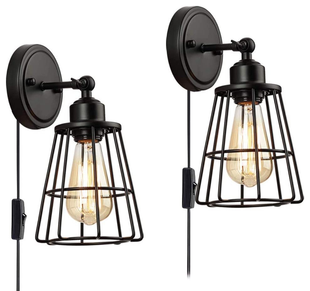 2 Pack Plug In Wall Sconce Swing Arm Cage Wall Light