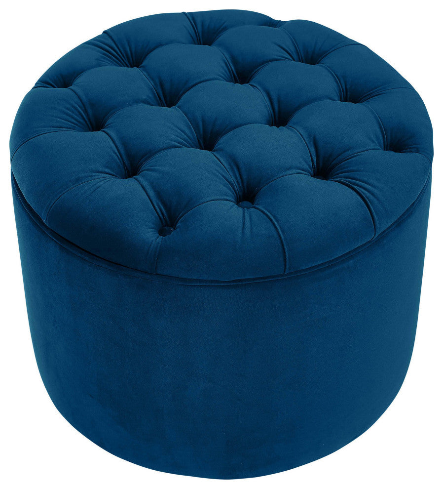 Queen Navy Velvet Storage Ottoman
