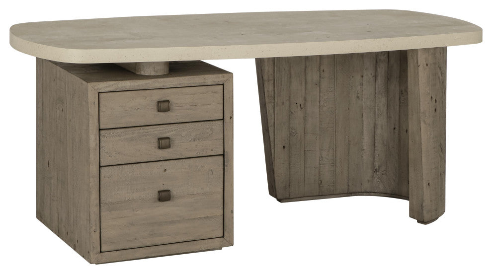 Angus 70" Reclaimed Wood Writing Desk, Concrete Gray