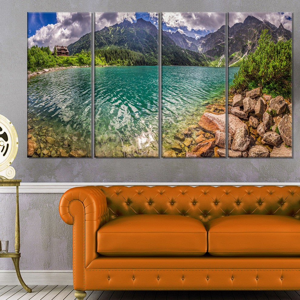 "Lake in Tatra Mountains Poland" Extra Large Seashore Wall Art, 4Panel, 48"x28"