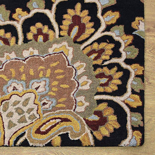 HAND TUFTED WOOL ECO-FRIENDLY AREA RUGS-Black Color, Floral Design