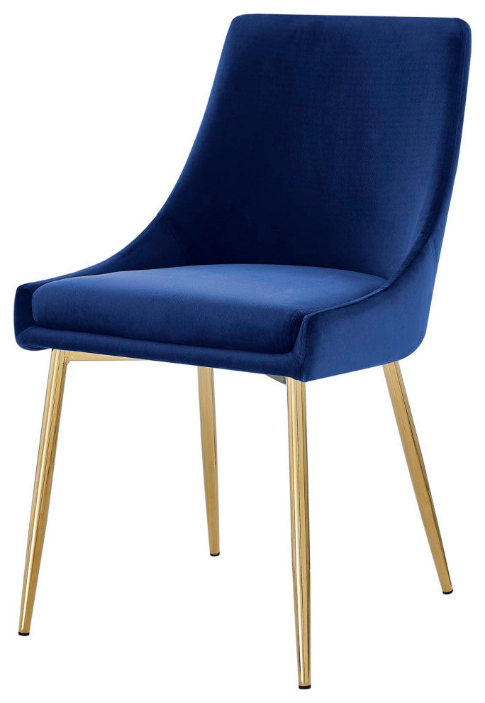 Side Dining Chair, Set of 2, Velvet, Metal, Gold Blue Navy, Modern, Cafe Bistro