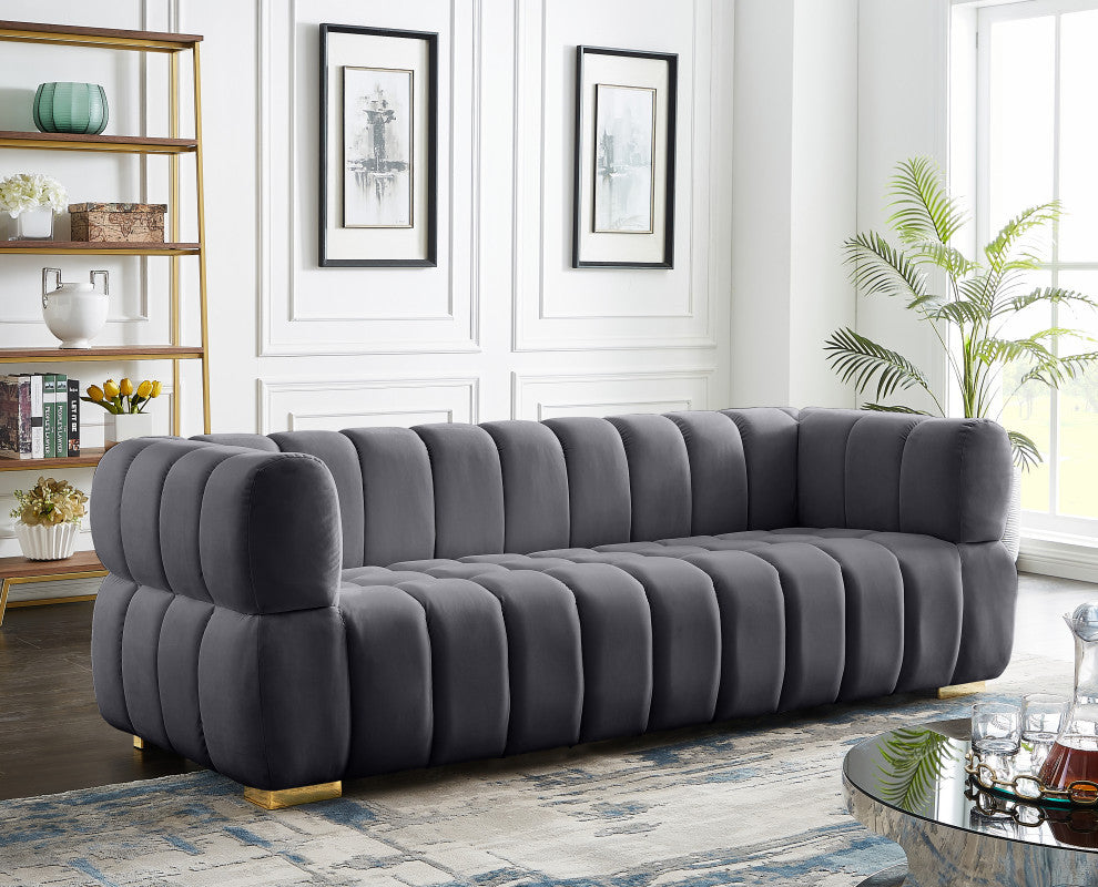 Gwen Velvet Upholstered Chair, Gray, Sofa