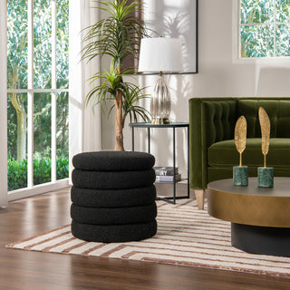 Fuji 19" Oversized Horizontal Tufted Round Storage Ottoman, Ebony Black Boucle