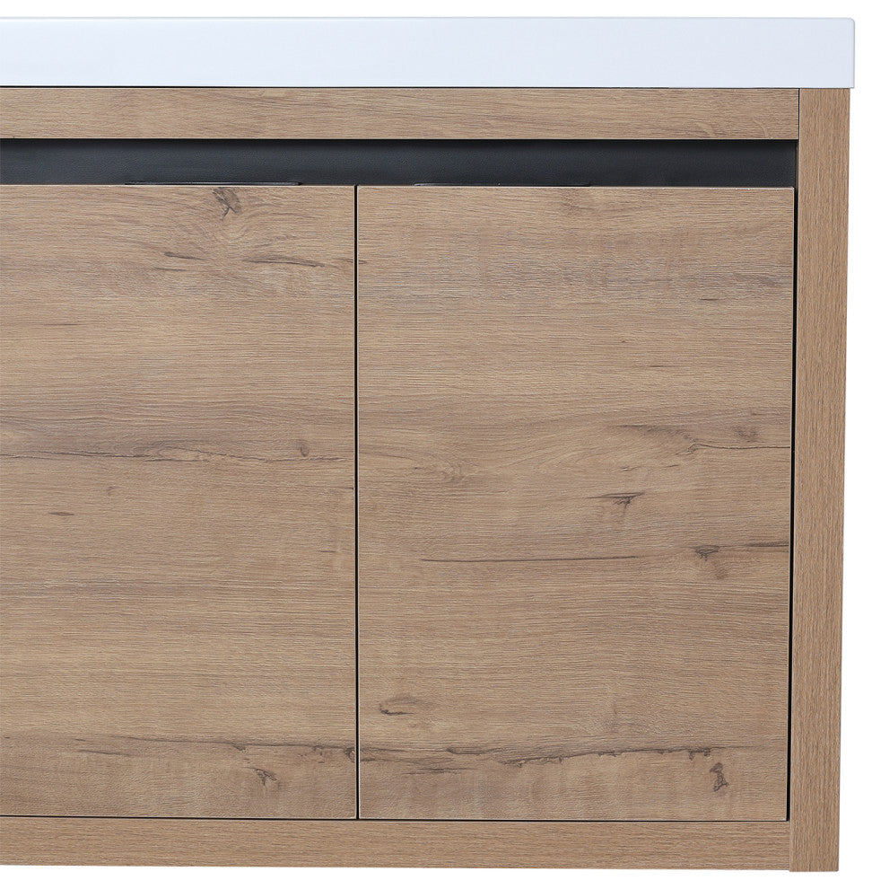 Bathroom Vanity With White Resin Top and Basin, Imitative Oak, 24x18