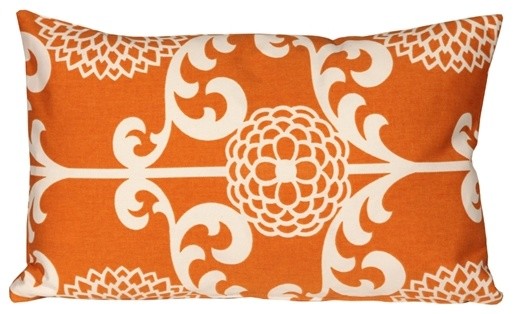 Pillow Decor - Waverly Fun Floret Throw Pillow, Citrus Orange, 12" X 20"