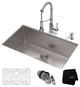 30" Undermount Stainless Steel Kitchen Sink, Pull-Down Faucet CH, Dispenser