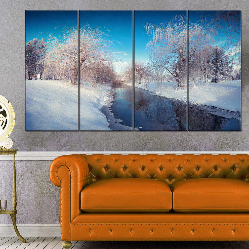 Amazing Winter in City Park, Landscape Canvas Print, 48"x28", 4 Panels