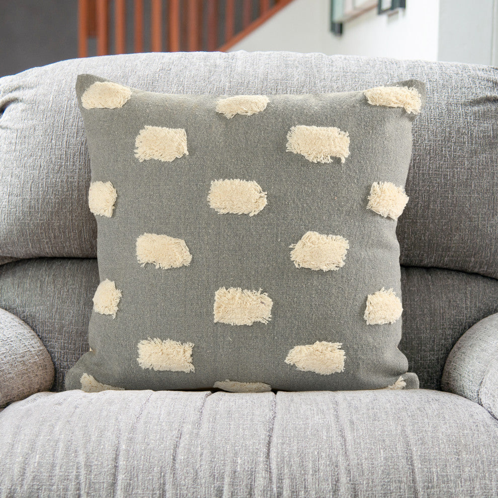 Pom Pom Palace Glam Throw Pillow, Light Gray, 20" X 20"
